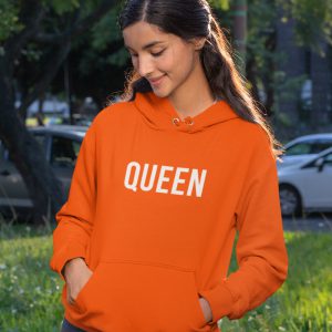 Oranje Koningsdag Hoodie Queen Tekst