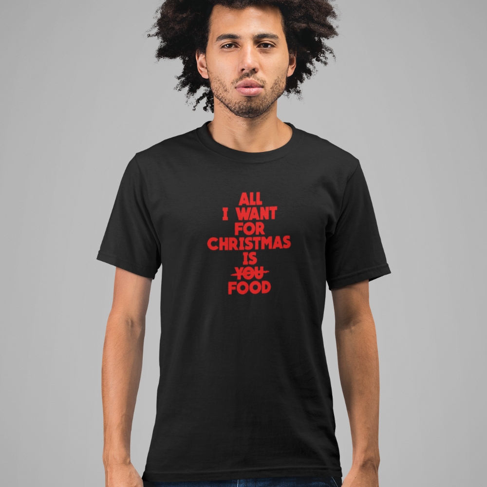 Zwart Kerst T-Shirt Premium All I want For Christmas Is Food 2