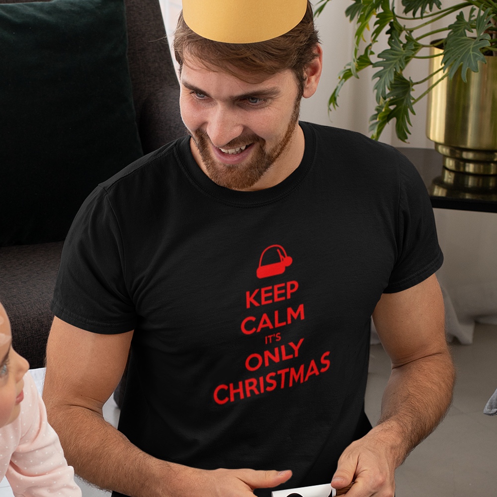 Zwart Kerst T-Shirt Premium Keep Calm It's Only Christmas