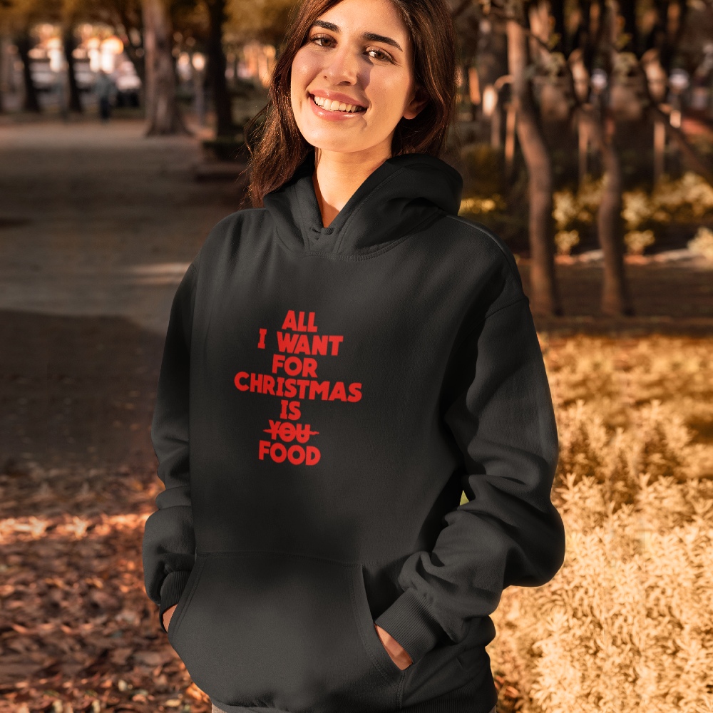Zwarte Kerst Hoodie All I Want For Christmas Is Food