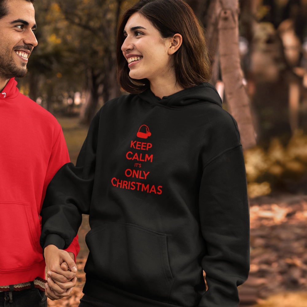 Zwarte Kerst Hoodie Premium Keep Calm It's Only Christmas