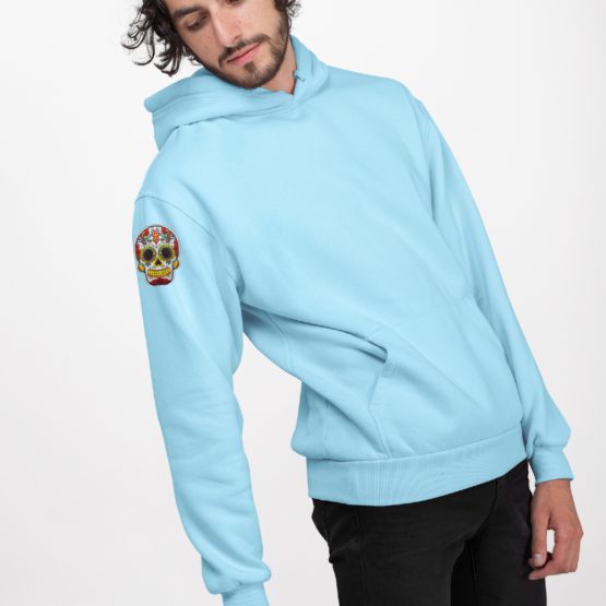 Hoodie Mexican Skull Patch Sleeve Blauw
