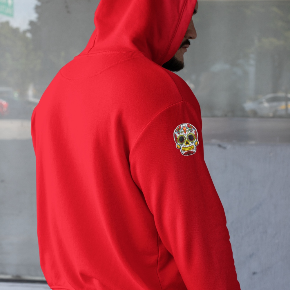 Hoodie Mexican Skull Patch Sleeve Rood