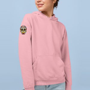 Hoodie Mexican Skull Patch Sleeve Roze