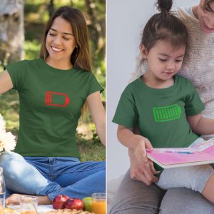 Moeder Dochter T-Shirts Battery Low & Full Groen