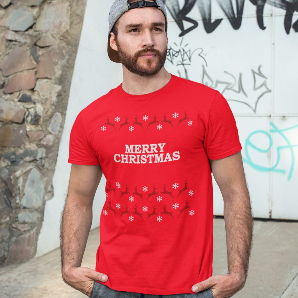 Kerst T-shirt Rood Merry Christmas Rendieren