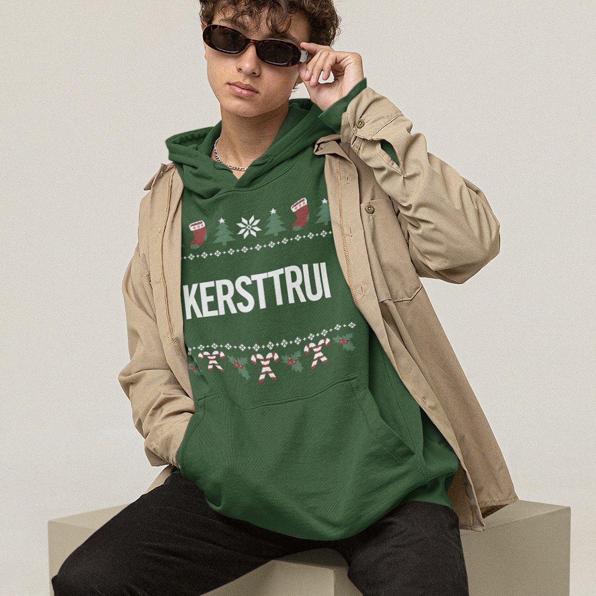 Foute Kerst Hoodie Candy Cane Groen met de tekst Kersttrui