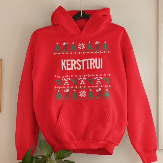 Foute Kerst Hoodie Rood Candy Cane Kersttrui Productfoto