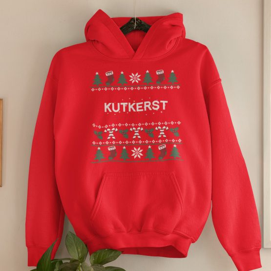 Foute Kerst Hoodie Rood Candy Cane Kutkerst Productfoto
