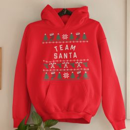 Foute Kerst Hoodie Rood Candy Cane Team Santa Productfoto