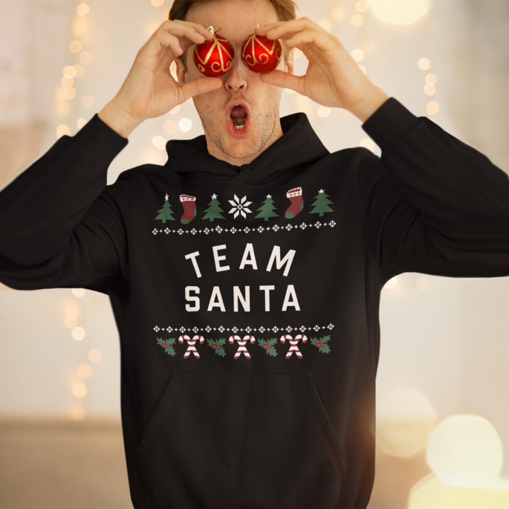 Heren Kerst Hoodie Zwart Candy Cane Team Santa