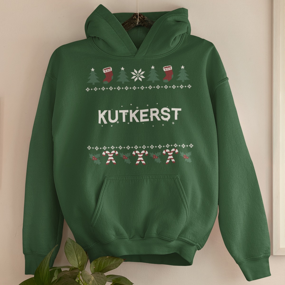 Kerst Hoodie Groen met de Kutkerst | Candy Cane Design