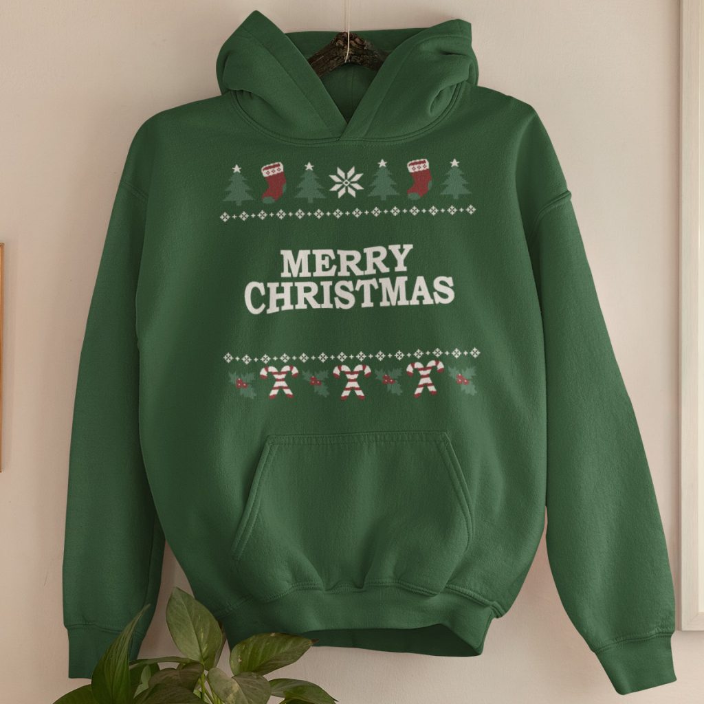 Kerst Hoodie Groen Candy Cane Merry Christmas 2