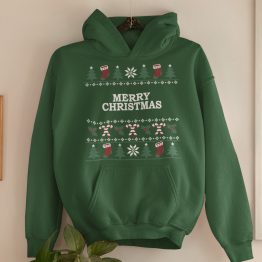 Kerst Hoodie Groen Candy Cane Merry Christmas Productfoto