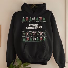 Kerst Hoodie Zwart Candy Cane Merry Christmas Productfoto
