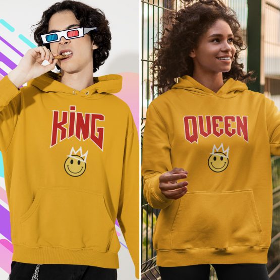 King & Queen Hoodie Premium Smiley Crown Geel