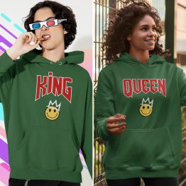 King & Queen Hoodie Premium Smiley Crown Groen