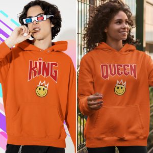 King & Queen Hoodie Premium Smiley Crown Oranje