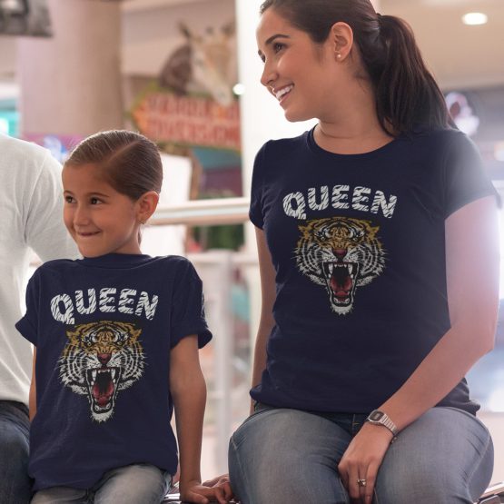 Twinning T-shirts Moeder Dochter Tiger Navy