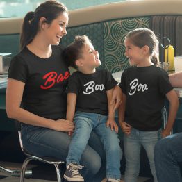 Twinning T-shirts Moeder Kind Bae Boo Zwart