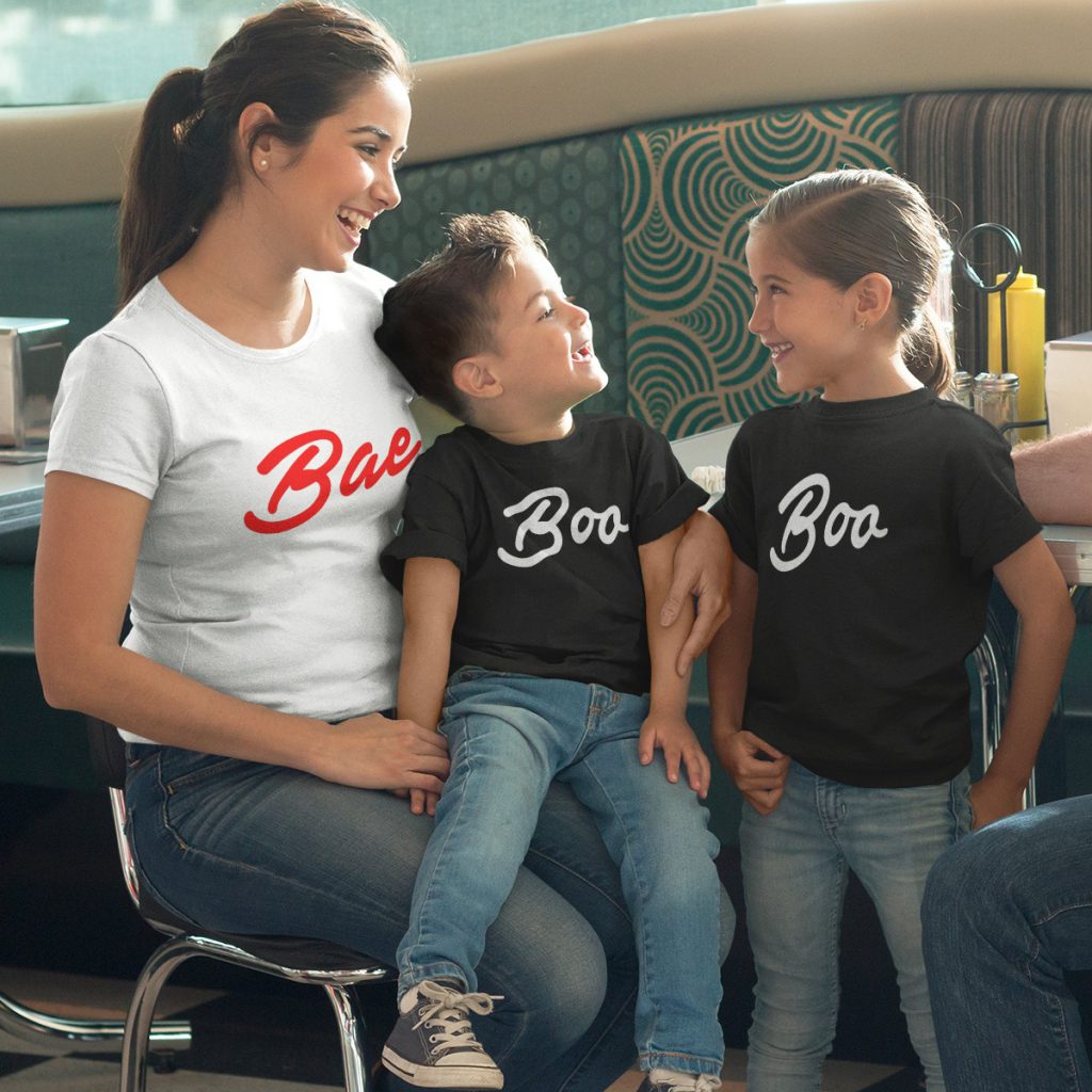 Twinning T-shirts Moeder Kind Bae Boo Zwart Wit