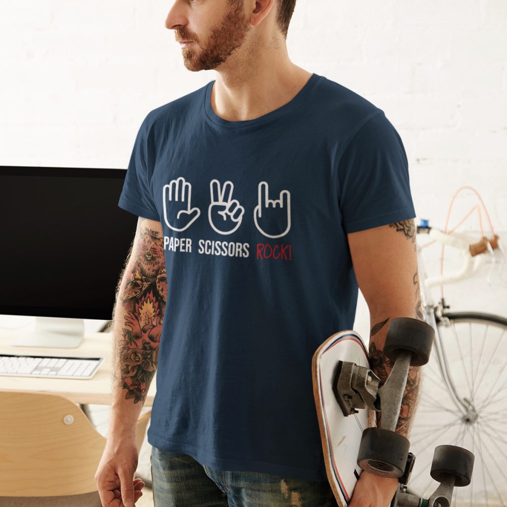 Grappig T-Shirt Paper Scissors Rock Blauw