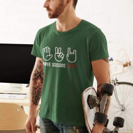 Grappig T-Shirt Paper Scissors Rock Groen