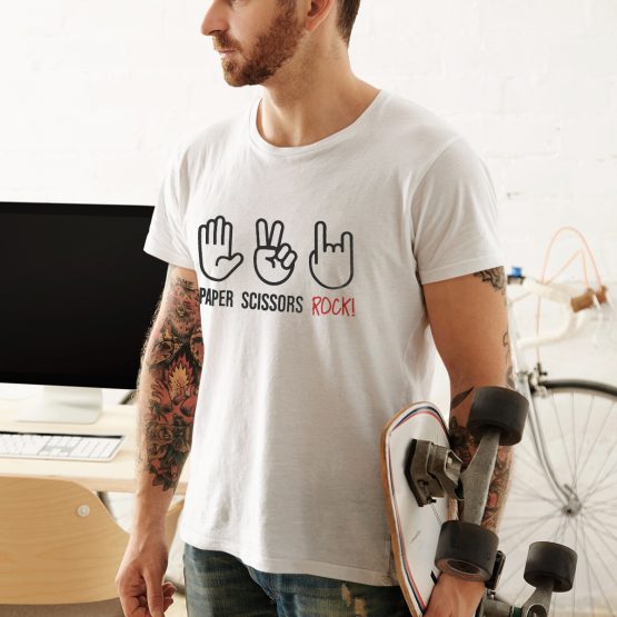 Grappig T-Shirt Paper Scissors Rock Wit