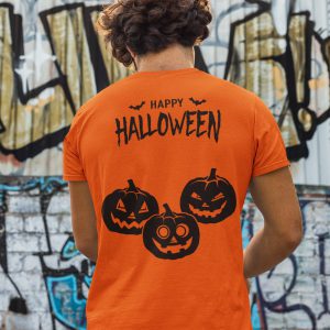 Happy Halloween T-shirt Pumpkins Oranje Back