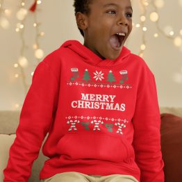 Kerst Hoodie Kind Rood Candy Cane Merry Christmas