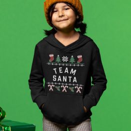 Kerst Hoodie Kind Zwart Candy Cane Team Santa