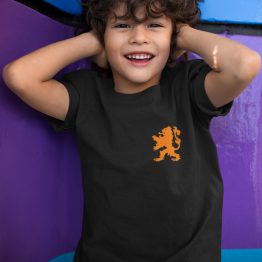 Zwart EK WK Koningsdag T-shirt Kind Orange Lion Chest