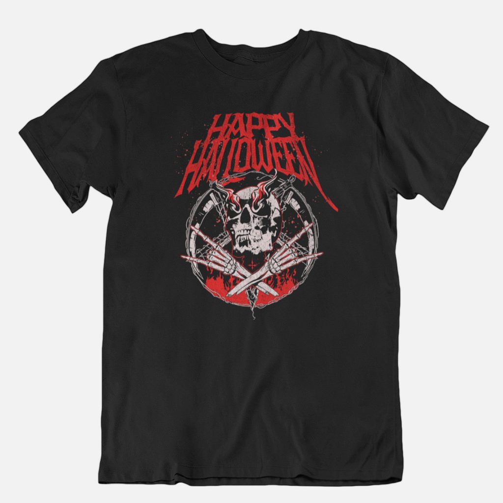 Halloween T-Shirt Happy Halloween Skull Zwart