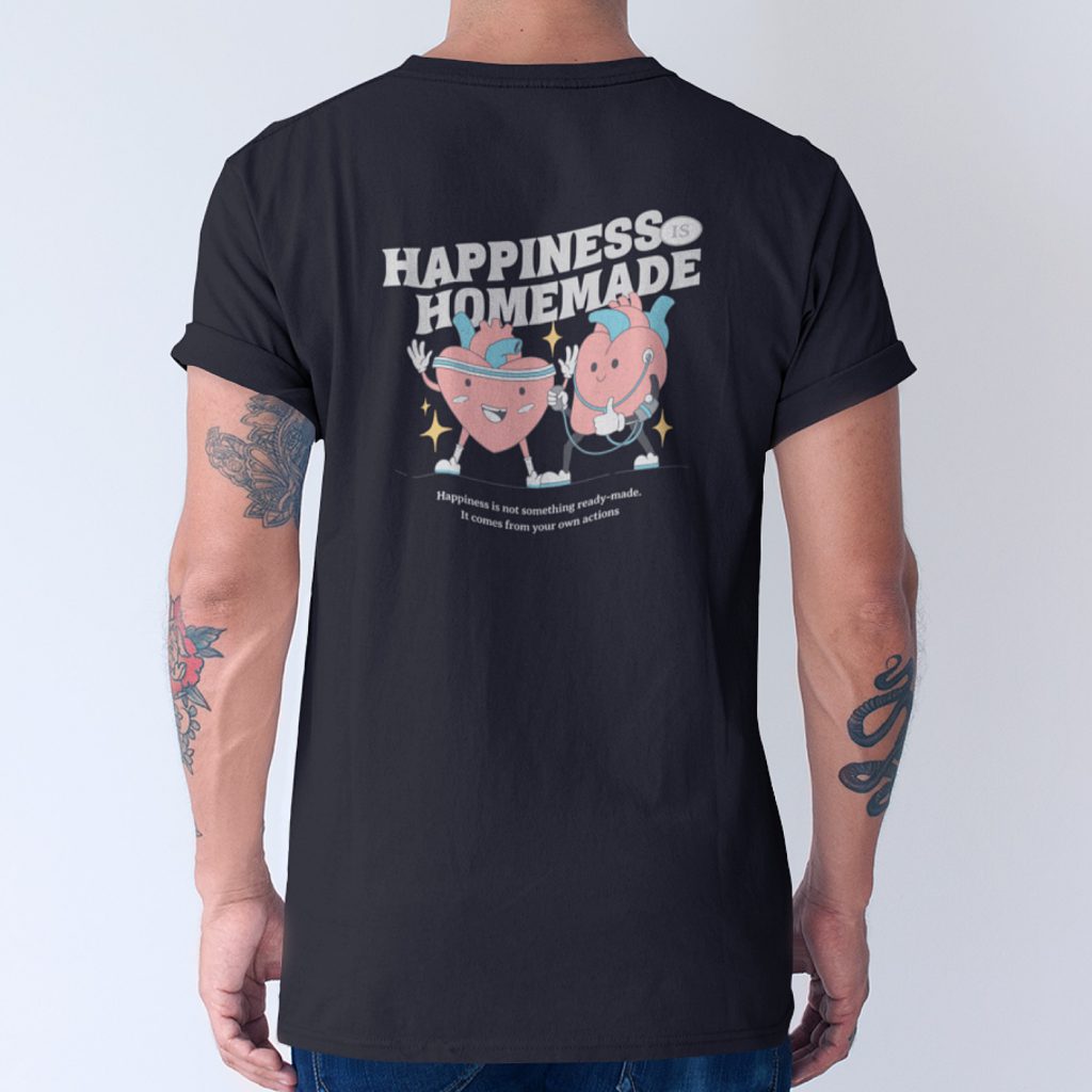 Retro Quote T-shirt Happiness Is Homemade Zwart