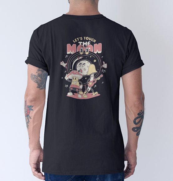 Retro T-shirt Lets Touch The Moon Zwart
