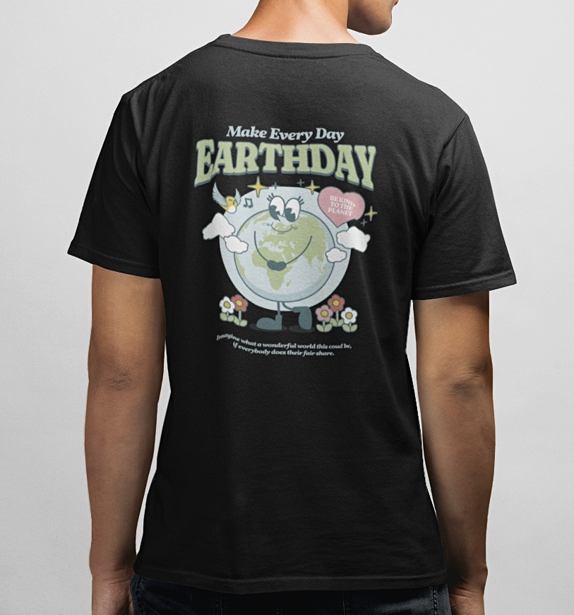 Retro T-shirt Make Every Day Earthday Zwart