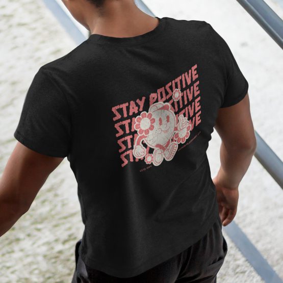 Retro T-shirt Stay Positive Zwart