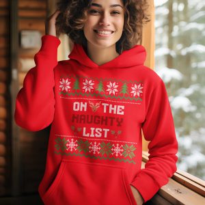 Foute Kerst Hoodie Rood On The Naughty List