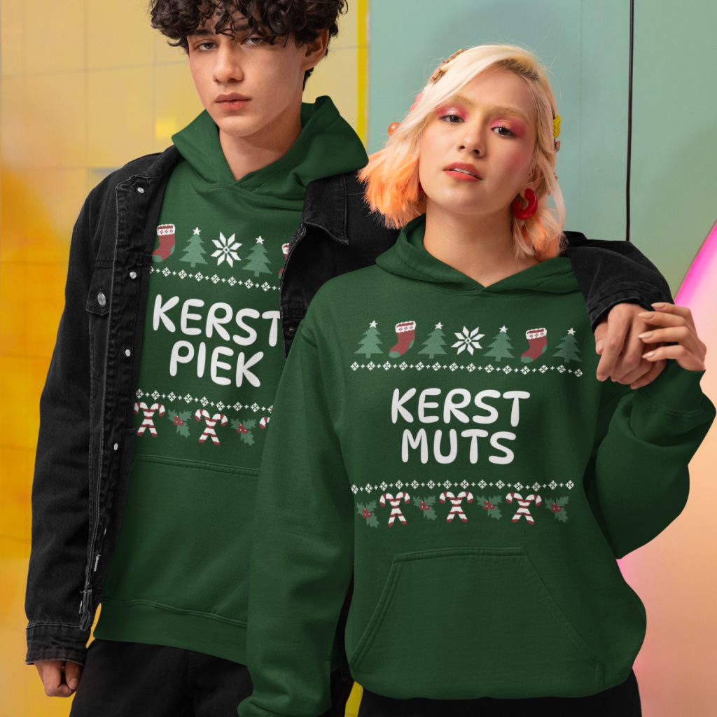 Matching Kerst Hoodies Groen Kerstpiek & Kerstmuts