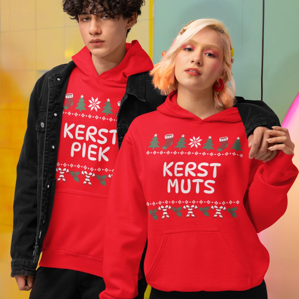 Matching Kerst Hoodies Rood Kerstpiek & Kerstmuts