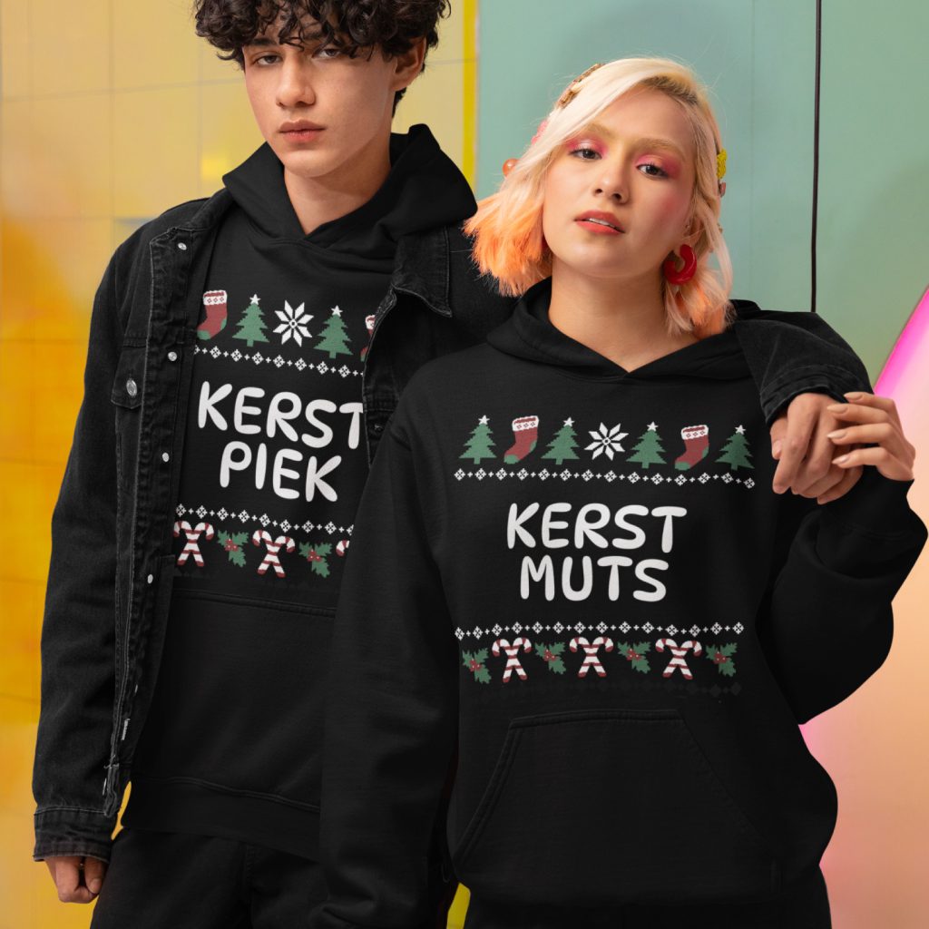 Matching Kerst Hoodies Zwart Kerstpiek & Kerstmuts