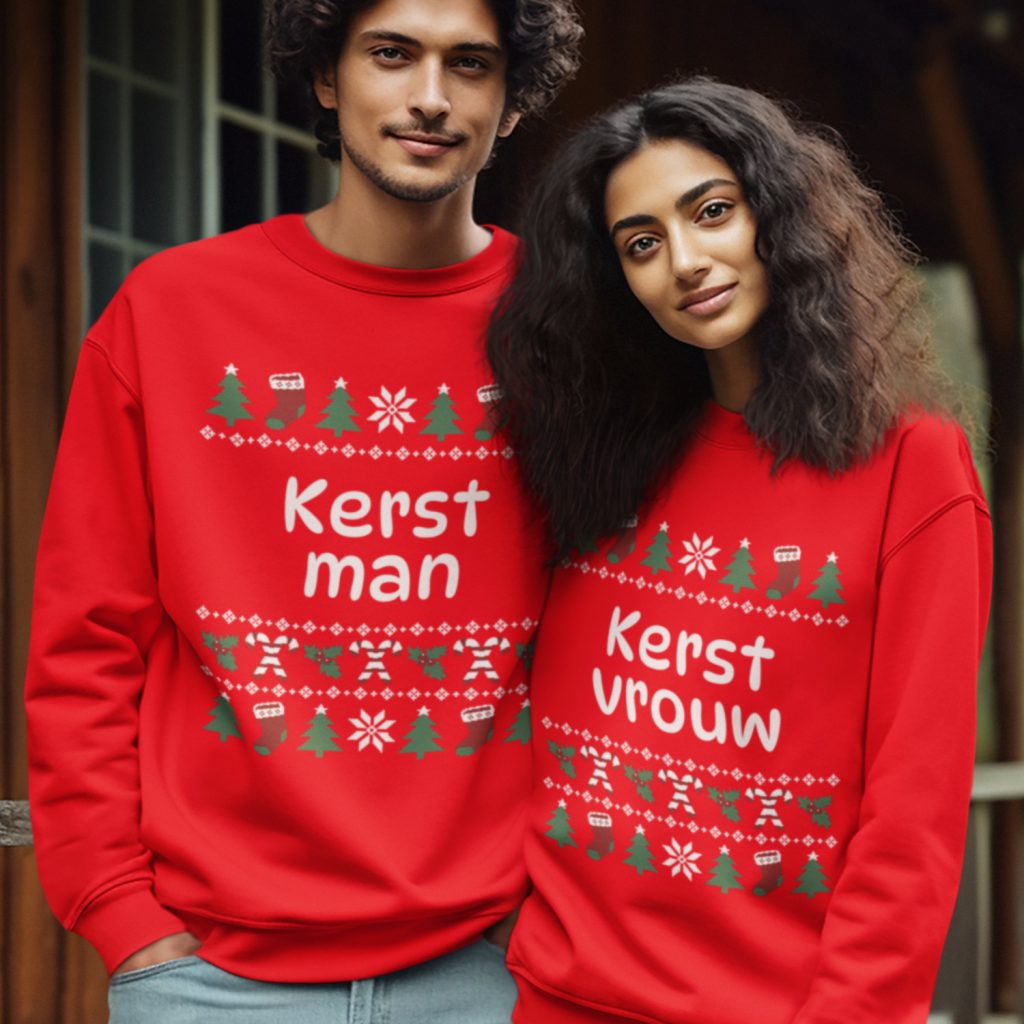 Koppel Kersttruien Rood Kerstman & Kerstvrouw