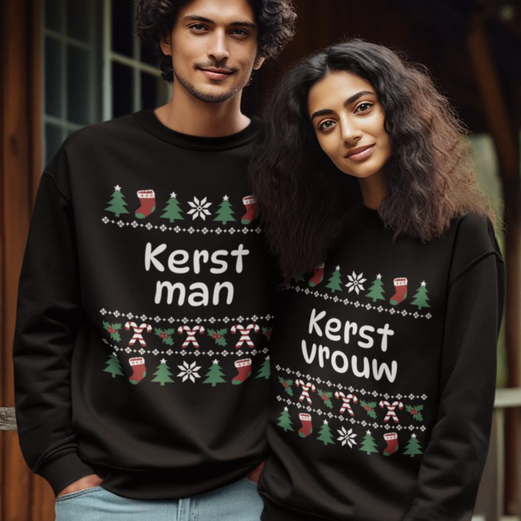 Koppel Kersttruien Zwart Kerstman & Kerstvrouw