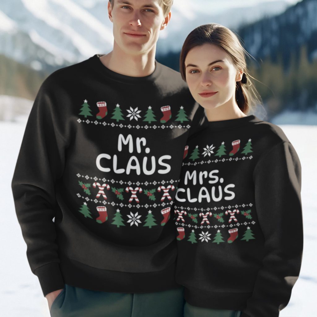 Koppel Kersttruien Zwart Mr & Mrs Claus