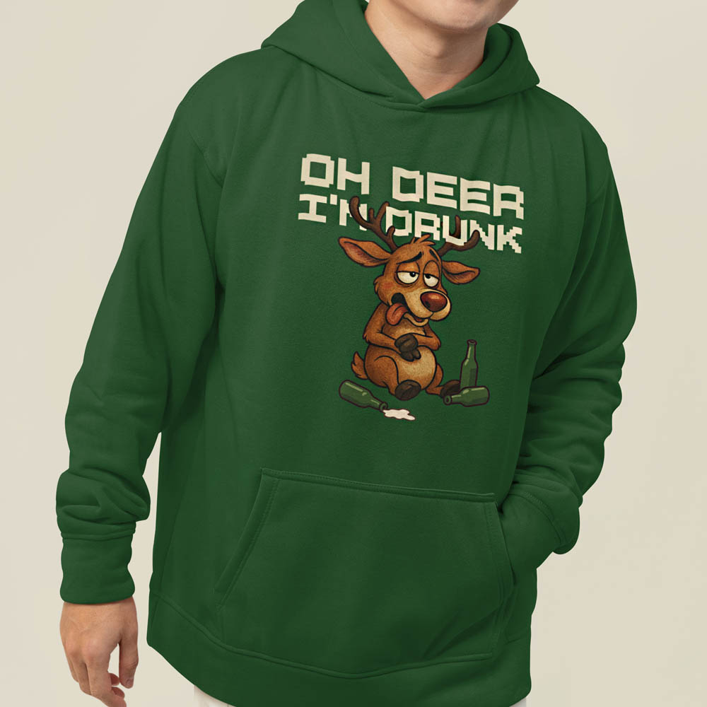 Foute Kerst Hoodie Groen Oh Deer I'm Drunk