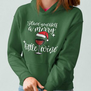 Foute Kerst Hoodie Groen Vrouw Have Yourself A Merry Little Wine