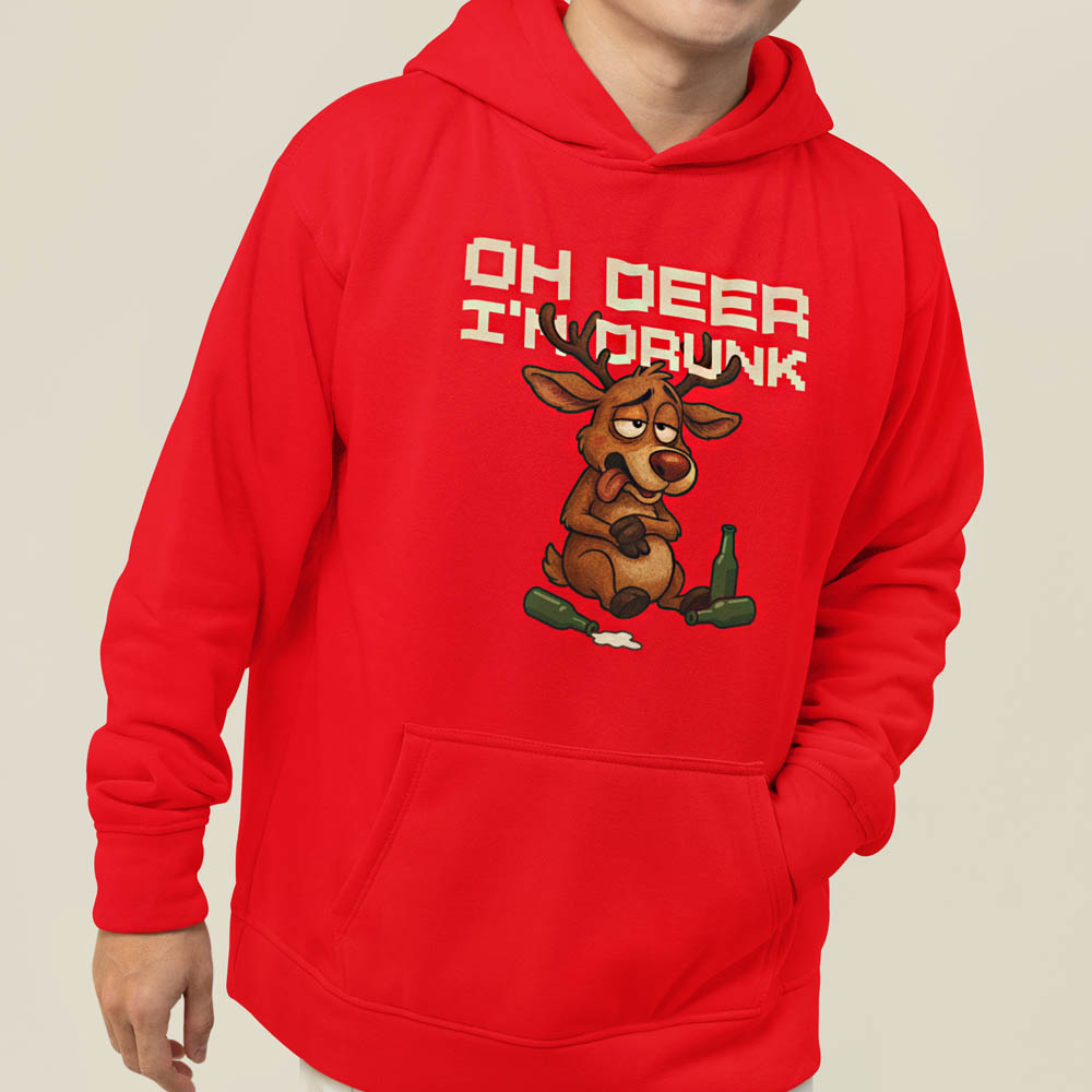 Foute Kerst Hoodie Rood Oh Deer I'm Drunk