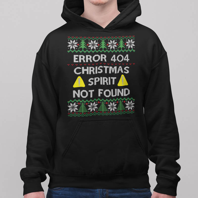 Foute Kerst Hoodie Zwart Heren Error 404 Christmas Spirit not Found