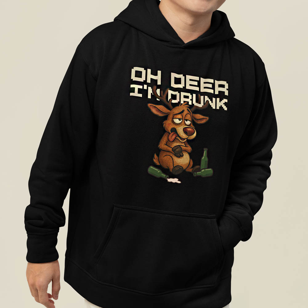 Foute Kerst Hoodie Zwart Oh Deer I'm Drunk