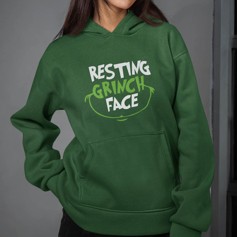 Foute Kerst Hoodie Groen Vrouw Resting Grinch Face